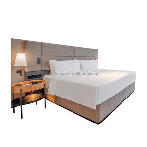 Modern 3 Star Hotel Bedroom Furniture Set Customized <b>Queen</b> King <b>Size</b> Wooden <b>Bed</b> Frame with Integrated Headboard & Nightstand - Product Image 2