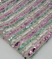 Nouveau design respirant en jacquard avec broderie de paillettes, tissu brodé en maille à paillettes droites unies de 5 mm
