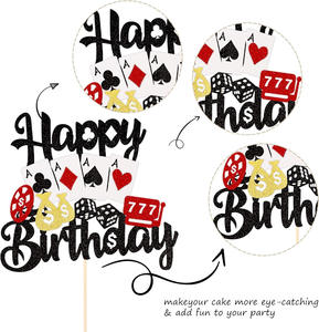 Décoration de gâteau d'anniversaire de <span class=keywords><strong>casino</strong></span> avec paillettes noires et rouges, jeu de poker, décorations de gâteau pour fête d'anniversaire à Las Vegas - Product Image 2