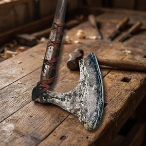 Hache Viking Artisanale avec Lame en Acier Carbone, Design à Dos Plat, Lame de 5 Pouces, Manche en Bois de Frêne, Fourreau en Cuir, Gravure Décorative - Product Image 3