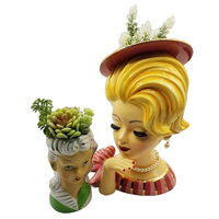 Vase de sol en céramique antique vintage, peint à la main, magnifique, élégant, représentant une dame