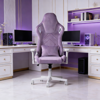 Chaise de jeu ergonomique de haute qualité, en tissu violet luxueux, pour la maison et le bureau, avec soutien lombaire réglable