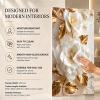Panel de Pared de PVC con Diseño Floral 3D en Color Blanco Dorado MORLENX, Impermeable y Fácil de Instalar, para Decoración de Sala de Estar y Dormitorio
