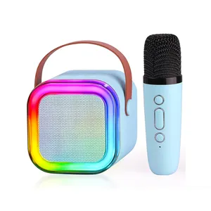 Mini Draagbare Bluetooth Muziek Karaoke Audio Sound Box Speaker Met Draadloze Microfoon Led Light Player Systeem K12