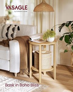 <span class=keywords><strong>Table</strong></span> <span class=keywords><strong>de</strong></span> <span class=keywords><strong>chevet</strong></span> à 2 niveaux aspect rotin pour chambre et appartement, design éco-responsable, style bohème - Product Image 2