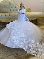 2024 nouveau blanc fleur fille robe enfants traînant robe fille Piano anniversaire Costume pour mariage Tulle Tutu robe