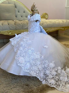 2024 nuovo vestito <span class=keywords><strong>bianco</strong></span> della ragazza del fiore della ragazza vestito trascinante della ragazza del pianoforte <span class=keywords><strong>Costume</strong></span> di compleanno per il vestito di Tulle di nozze Tutu - Product Image 5