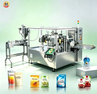 Machine d'emballage automatique de sachets de lait liquide 2,5 kW 380 V avec PLC, 8 positions de travail, pour sachets préformés
