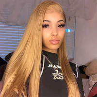Perruque Lace Front Wig Remy lisse 13x4, cheveux indiens blond miel, transparent Full HD