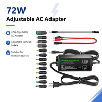 Adaptateur AC/DC réglable 72W 3V-24V 3A avec 13 embouts, convertisseur de polarité et câble de test crocodile
