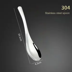 Cucharas de sopa chinas de acero inoxidable de estilo moderno, cuchara de Metal para arroz, sopa, café y postre - Product Image 6