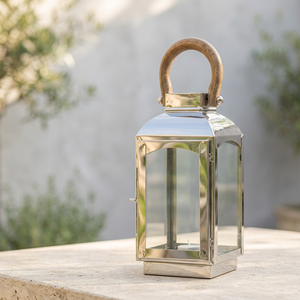 Wholesale Stainless Steel Classic Candle <b>Lanterns</b> with Wooden Handle for Home and Patio Decoration - Product Image 1