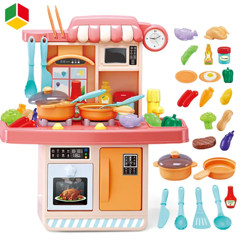 QS Wholesale Child Cocina De Juguete Kitchen Toys Simulation Lighting Sound Plastic Kitchen Set Kids Toy For Girls