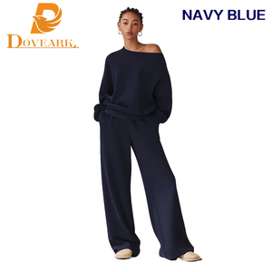 Drop Shoulder Formal Solid 2 Piece Outfits for Women Sexy Long Sleeve Sweatsuit Jogging <strong>Pants</strong> Sets Tracksuit Breathable Pockets - Product Image 6