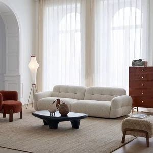 סט ספות מודולרי לסלון/דירה/וילה/מלון בצורת מלבן, בד לבן קרמי דמוי פתיתי שלג, בסגנון נורדי מודרני יוקרתי, 3 מושבים. - Product Image 1