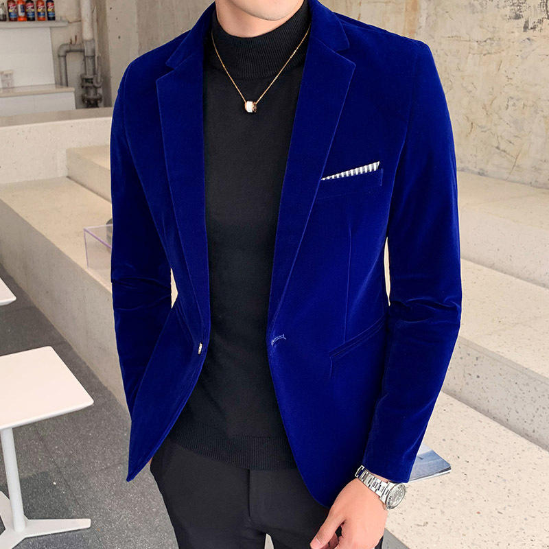 Fashion Slim Fit Business Blazer Men Casual Velvet Blazer Wedding Costume  Formal Evening Dress Coat