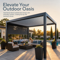 Pergola motorisée en aluminium pour patio, aspect bois, avec lames orientables, éclairage RGB intégré contrôlé par application et capteur de pluie automatique