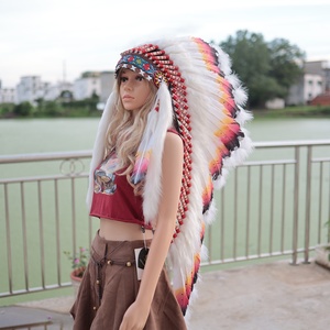 Colorido tocado indio hecho a mano con plumas, varios estilos, elementos tribales, sombrero de jefe salvaje, accesorio para actuaciones en bares y escenarios - Product Image 2