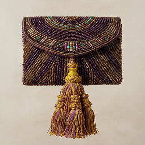 Purple Embroidered <b>Tassel</b> Fringe with Gold Thread Decorative Trim <b>for</b> Home Textile Use - Product Image 1