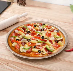 Mới Đến Nhà Hàng Vòng Khay Kim Loại Thép Không Gỉ Vàng Khay Bánh Pizza