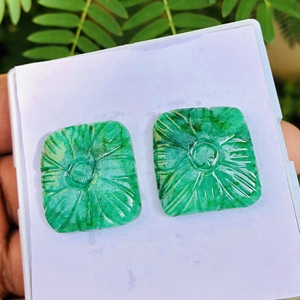 28ct Natural Green <b>Emerald</b> Handmade <b>Cushion</b> Shape Carving Gemstone Pair Lab Created for Necklace Jewelry Bulk Use - Product Image 1