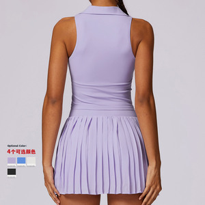 Ensemble jupe et haut polo 2 pièces pour femme avec logo personnalisé, col élégant, uni, respirant, pour pickleball, padel, golf et tennis - Product Image 6