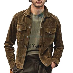 سترة سائقي الشاحنات من جلد الغزال الحقيقي قميص سكولي الغربي ، تان سائق الشاحنة قميص رعاة البقر بالجملة - Product Image 3