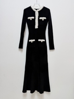 Robe longue drapée sans dos A12762 pour femme - Style vintage et élégant en noir et blanc