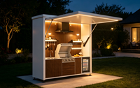 Îlot de cuisine extérieur modulaire en acier inoxydable sur mesure avec barbecue, évier, réfrigérateur et hotte aspirante pour patio et cuisine extérieure