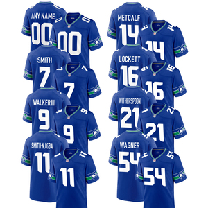 2026 Throwback Blauw Seattle Jersey Custom American Football Shirts Gestikte Geborduurde Jeugd Uniformen Sportkleding met Logo's - Product Image 1