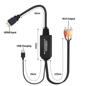 1.8M HDMI至RCA影音至HDMI电缆AV2HDMI HDMI2AV数字信号3rca转换器电缆，用于电视VHS VCR DVD记录芯片组