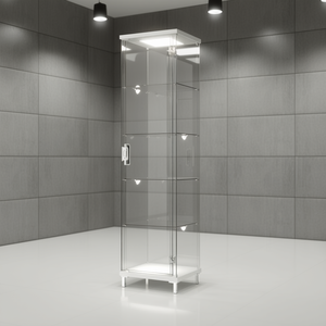 ตู้โชว์กระจกโมเดิร์น 45x45x190 ซม. สีขาวเงา ประตูแบบมีบานพับพร้อมกุญแจ ชั้นวางปรับระดับได้ ไฟ LED - Product Image 3