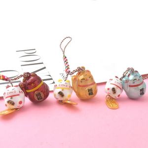 जापानी पीतल की घंटी आशीर्वाद जुड़वां चीनी मिट्टी बिल्ली घंटी डोरी आकर्षण बिल्ली छोटे गीत घंटी फांसी के लिए उपहार - Product Image 2