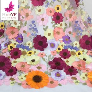 2021 ventas al por mayor 3D flor Rosa bordado encaje tela red tul para vestido de novia flor nupcial boda encaje HY1748-3 - Product Image 2