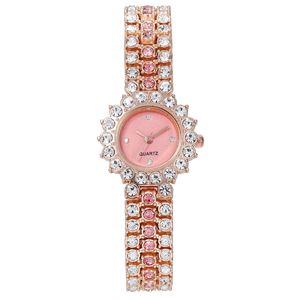 Elegante Reloj de Pulsera para Mujer con Pedrería, Esfera Redonda Pequeña de Color Rosa, Correa con Incrustaciones de Cristales, Reloj de Cuarzo de Moda - Product Image 1