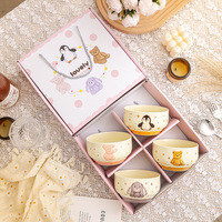 Ensemble de bols pour enfants avec motifs d'animaux mignons, bol en céramique avec motifs de pingouin, d'ours et de lapin, bols colorés pour les enfants, pour la salle à manger à la maison