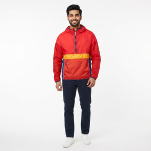 Custom Wholesale <b>Canvas</b> Hoody Waterproof Vintage Style Stand Collar Windbreaker Jacket for Men Colorful Half Zip - Product Image 1