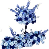 Backdrop Bunga Sutra Buatan Warna Biru Safir, Biru Muda, dan Mawar untuk Pernikahan, Hari Valentine, Wisuda, dan Meja Makan
