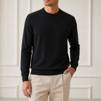 Pull en cachemire peigné 100 % pour homme, col rond, jersey simple, léger, anti-boulochage, poignets et ourlet côtelés, fabrication sur mesure en usine