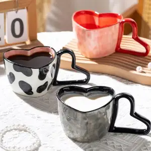 OEM/OEM新款时尚3D可爱心形阴影陶瓷咖啡杯定制手绘陶瓷牛奶杯水杯