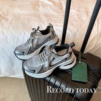 QLFashion Version en peau de mouton ~ losange Xiangfeng pneu peau de vache à lacets baskets décontractées femmes en cuir véritable à semelles épaisses Runn918