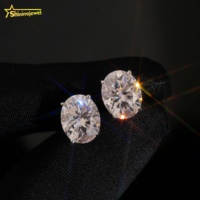 Pendientes de Lujo con Certificado GRA, Unisex, Ovalados, 1ct 2ct 3ct, Plata 925, Moissanita, Solitario