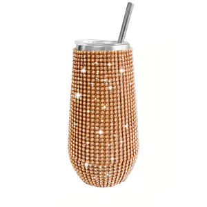 Lấp lánh hình chữ u thép không gỉ đôi tường chân không long lanh bling 6oz whisky glass cup bia rượu tumbler với rơm cho quà tặng - Product Image 6