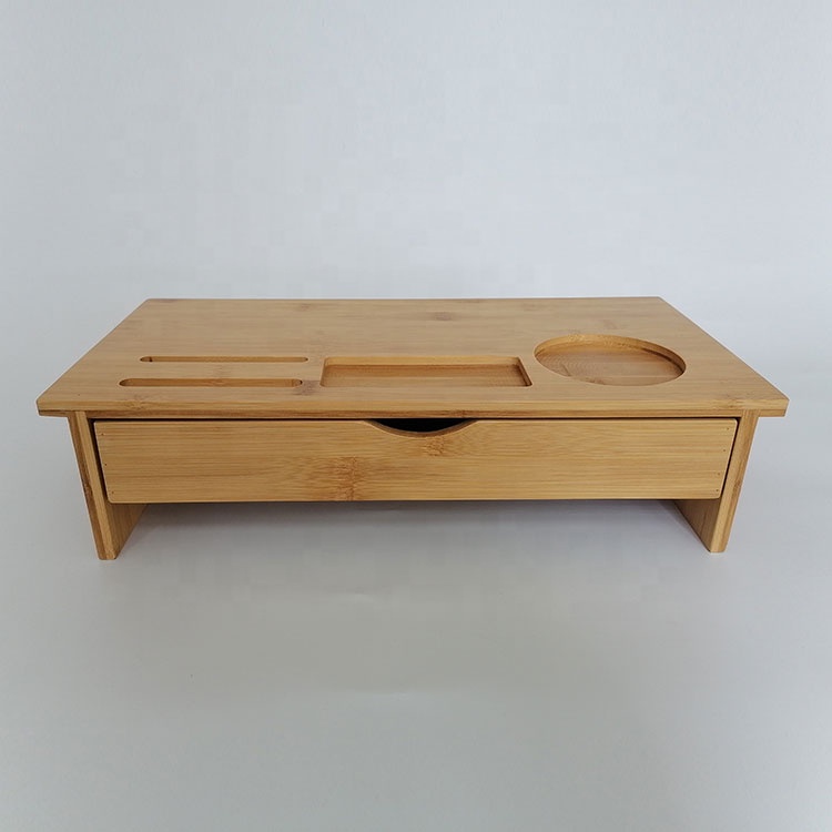 Office desktop organizer standing desk bamboo wooden laptop computer computer monitor riser