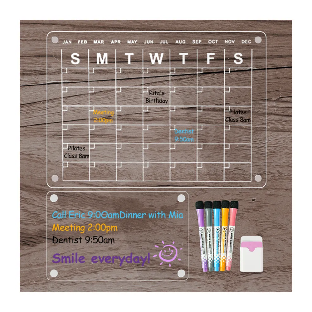 Customized Wholesale Monthly Weekly Daily Calendar Planner Fridge Magnetic Dry Erase Acrylic Whiteboard