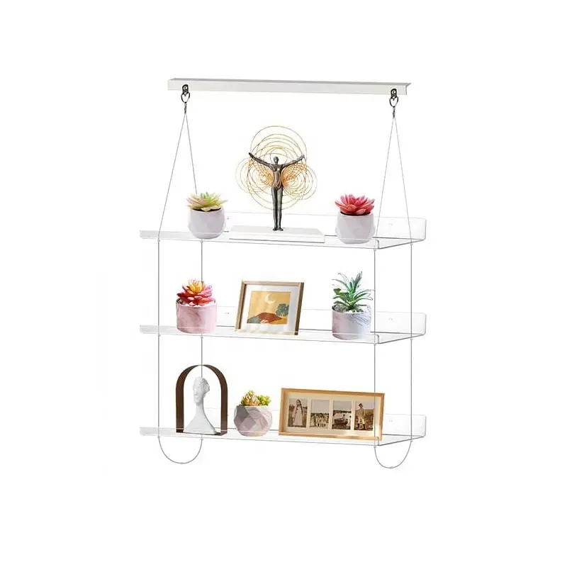 DIY 3-Tier Hanging Flower Stand Indoor Garden with Angle Bracket Floating Shelves Clear Acrylic Window Hanging Plant Shelf