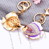 Breloque de sac à main en strass cristal en forme de poisson, porte-clés poisson rouge doré, pendentif pour sac femme