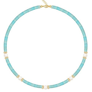 Collar de cuentas turquesas con perlas de imitación, cadena corta para clavícula, joyería hecha a mano, regalo para mujer, accesorio de moda - Product Image 1