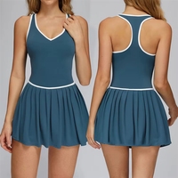 Vêtements de sport sans manches pour femmes, vêtements de tennis personnalisés avec logo, robe de tennis une pièce pour femmes avec short de sécurité