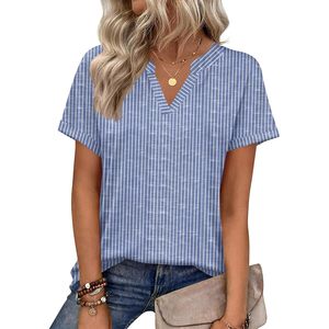 Haut à manches courtes et col en V pour femme FOXA, 100 % coton respirant, chemise décontractée d'été au design simple pour le travail et le quotidien - Product Image 1